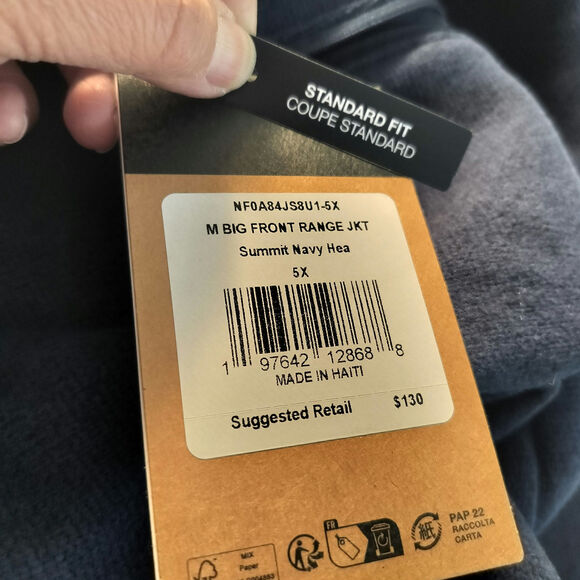 M885)The North Face Summit Navy Standard Fit Big Man Zip Up Fleece Jacket 5X - Picture 10 of 12